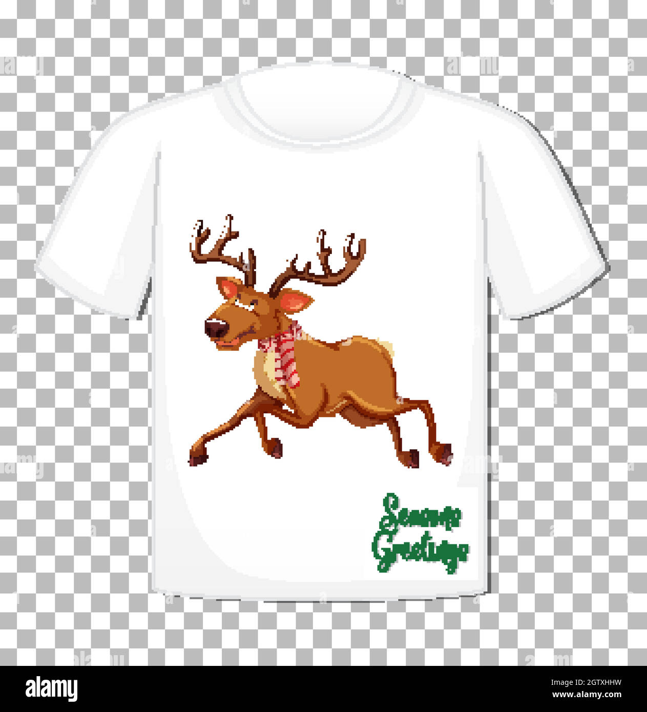 Personnage de dessin animé de renne de Noël sur un t-shirt sur fond transparent Illustration de Vecteur