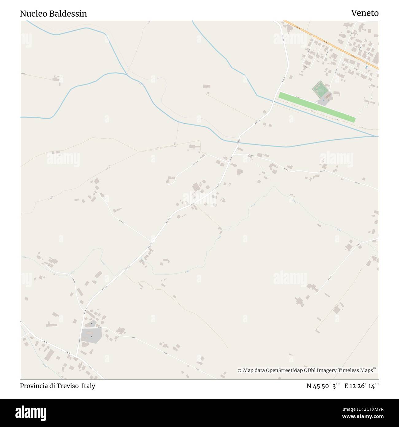 Nucleo Baldessin, Provincia di Trévise, Italie, Vénétie, N 45 50' 3'', E 12 26' 14'', carte, carte intemporelle publiée en 2021.Les voyageurs, les explorateurs et les aventuriers comme Florence Nightingale, David Livingstone, Ernest Shackleton, Lewis et Clark et Sherlock Holmes se sont appuyés sur des cartes pour planifier leurs voyages dans les coins les plus reculés du monde. Timeless Maps dresse la carte de la plupart des sites du monde, montrant ainsi la réalisation de grands rêves Banque D'Images