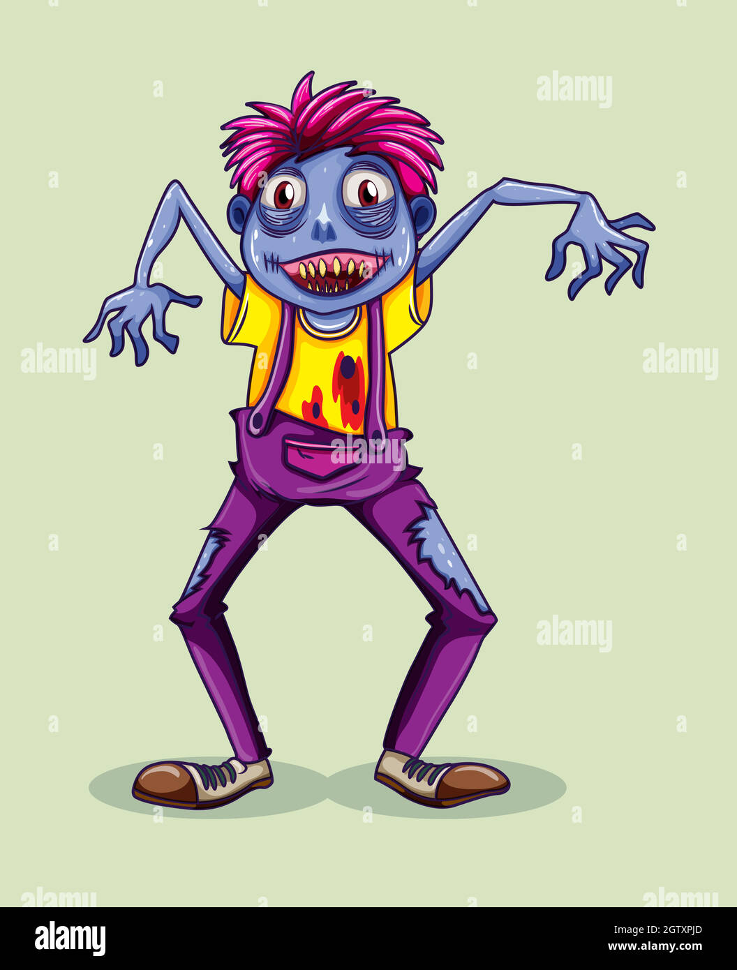 Zombie avec du sang et des dents pointues Illustration de Vecteur