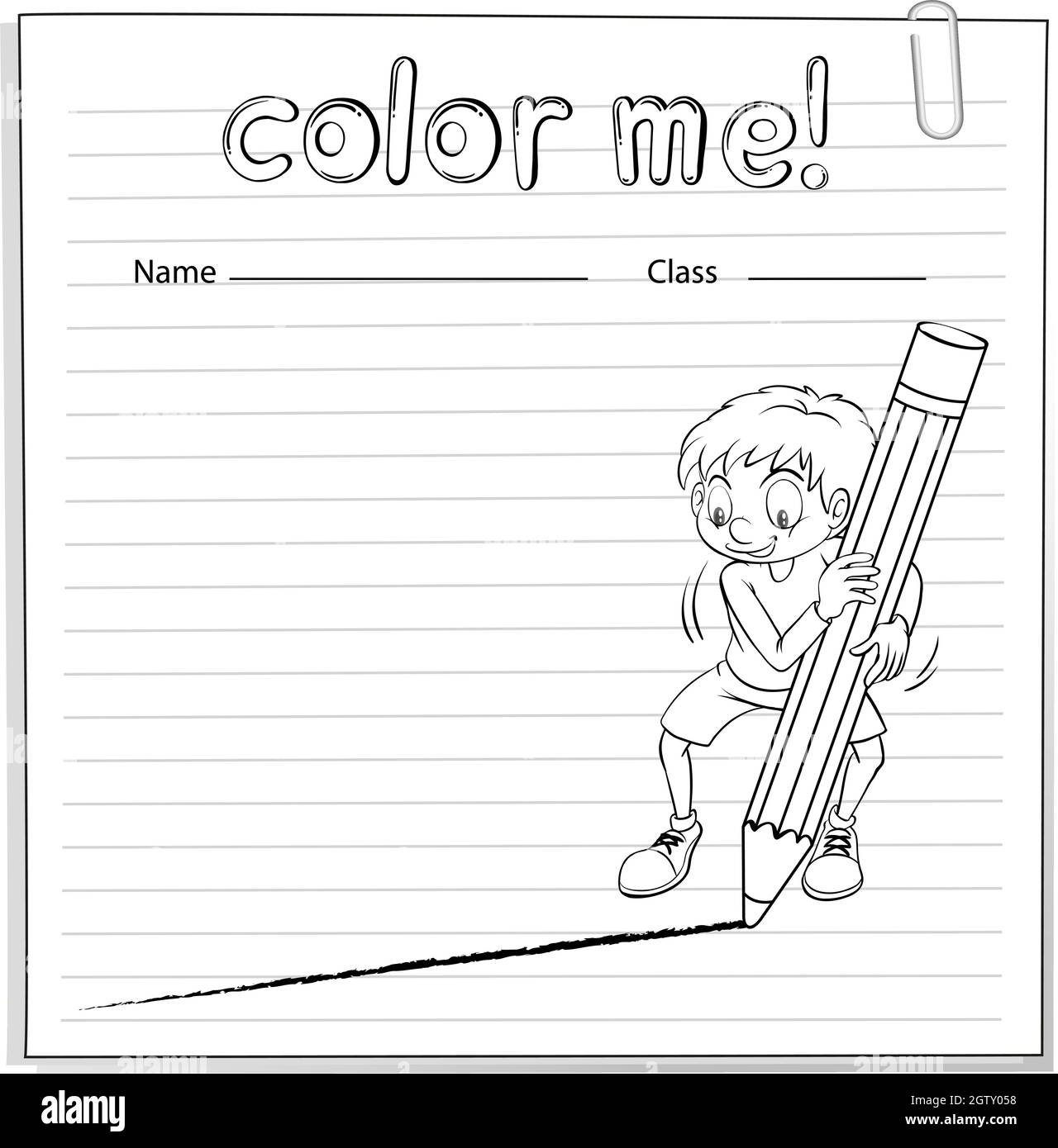 Feuille de coloriage avec un garçon traçant une ligne Illustration de Vecteur