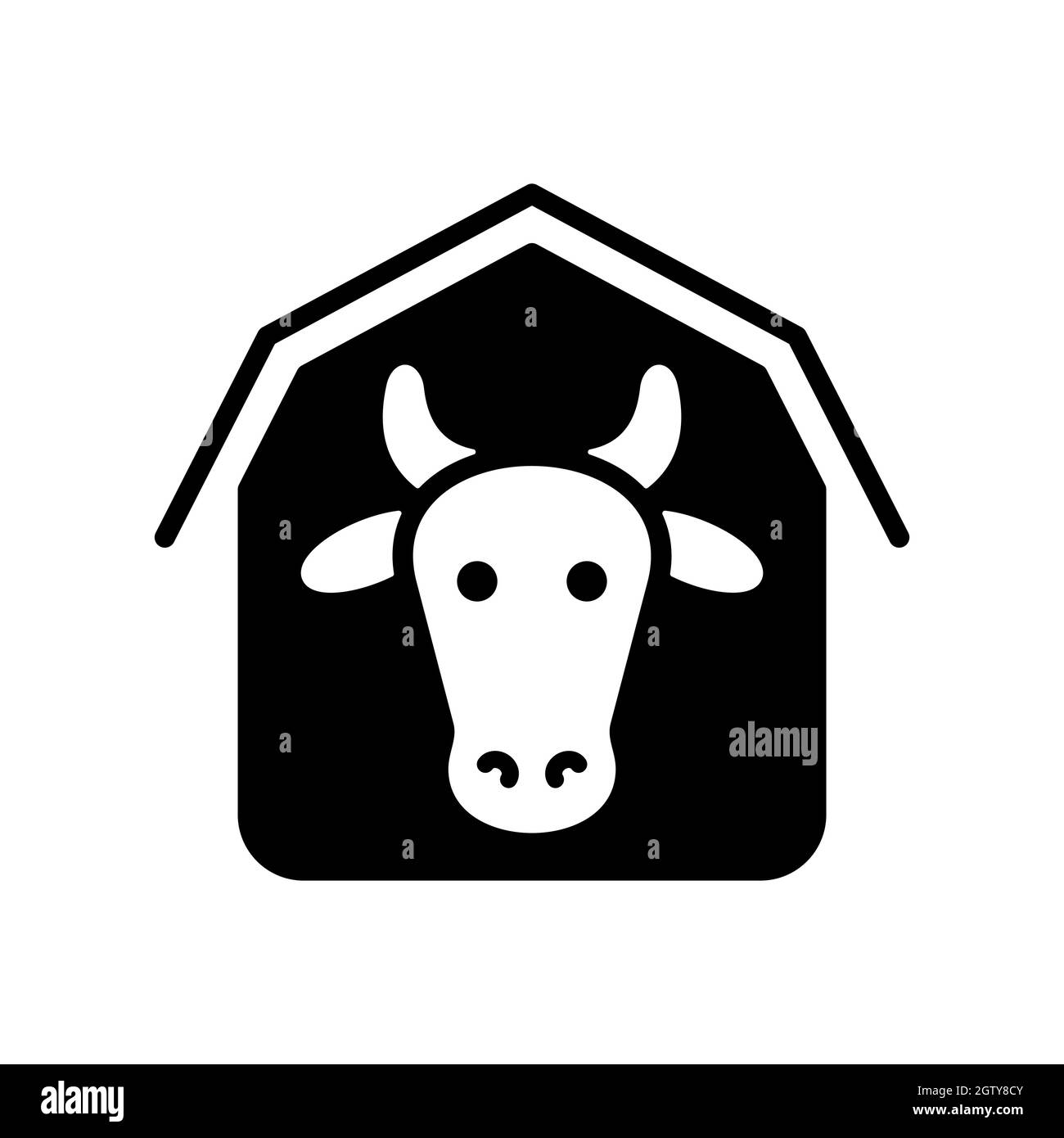 Icône de glyphe à vecteur plat de Cowshed. Signe animal de ferme Illustration de Vecteur