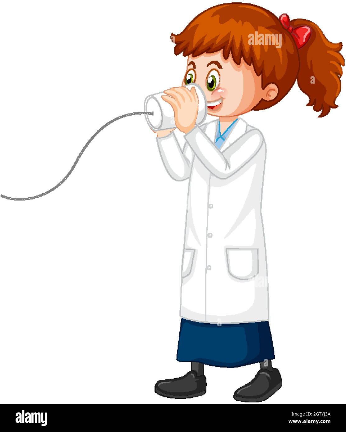 Adorable petite fille personnage de dessin animé portant un manteau de laboratoire scientifique Illustration de Vecteur