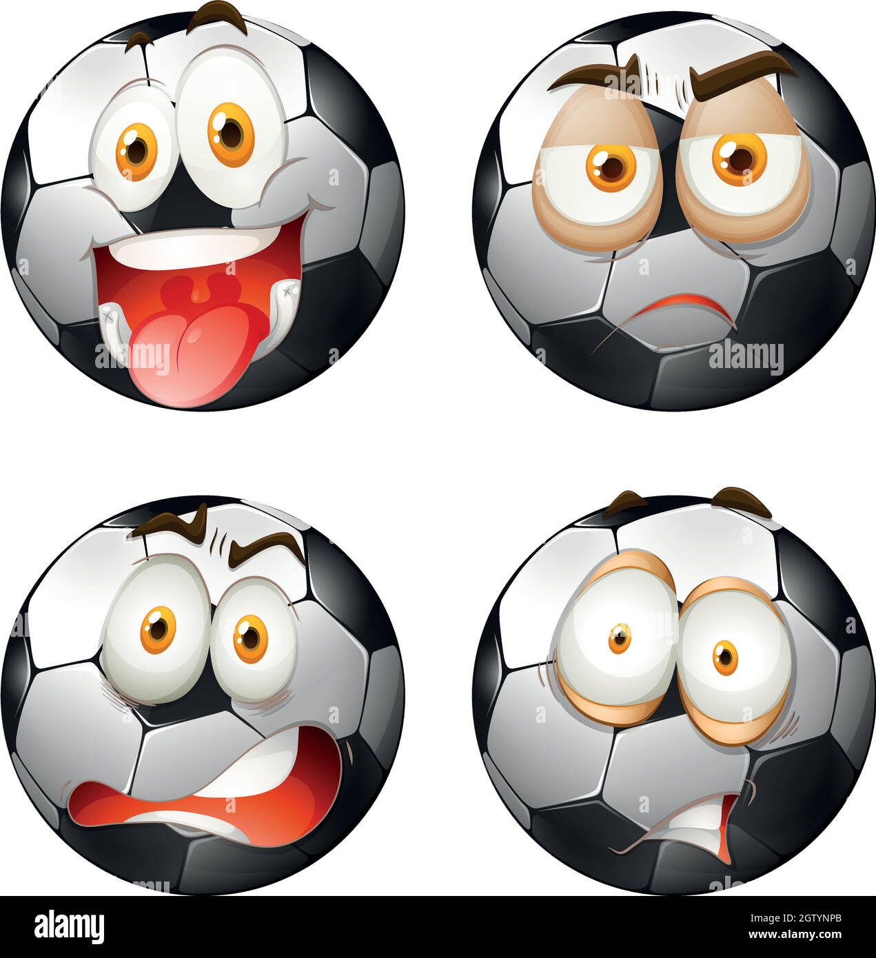 Ballons de football aux expressions du visage Illustration de Vecteur