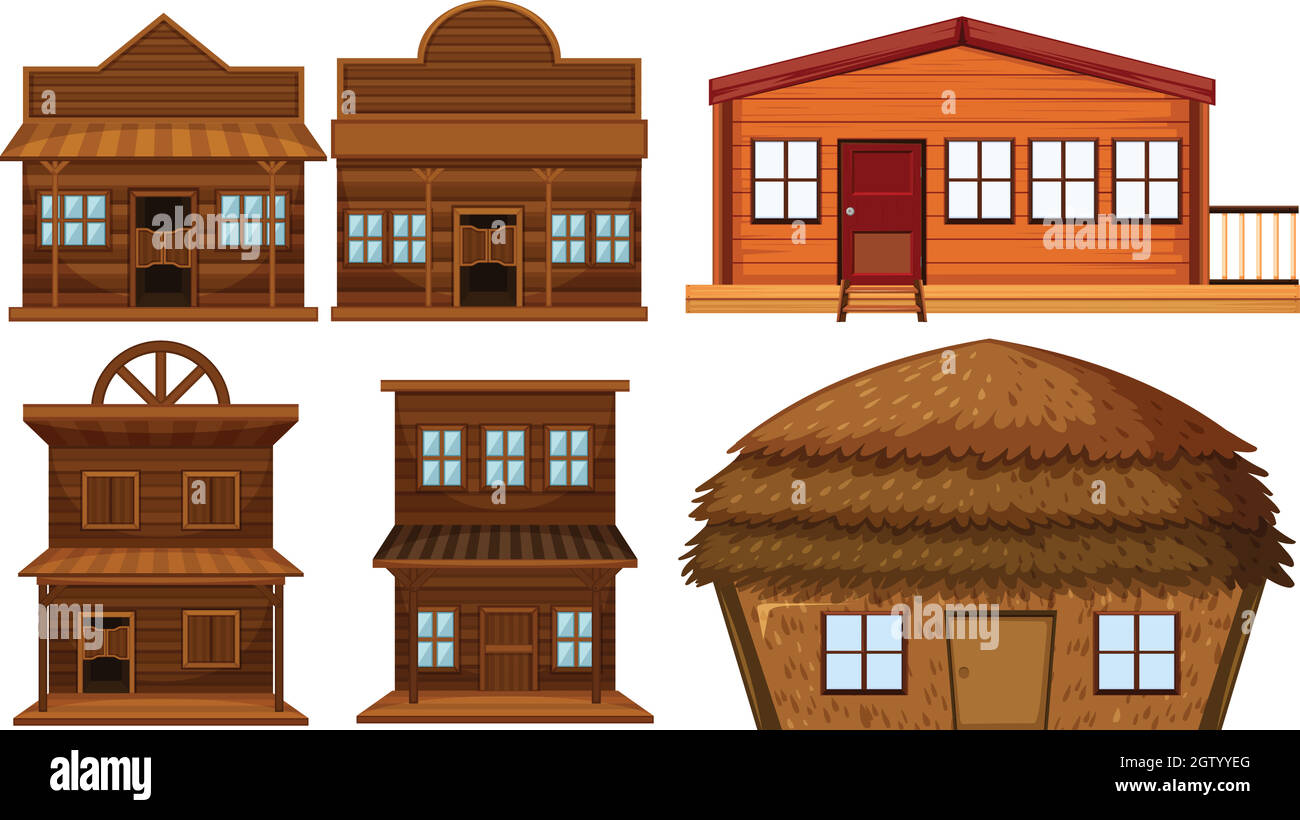 Ensemble de maison en bois Illustration de Vecteur