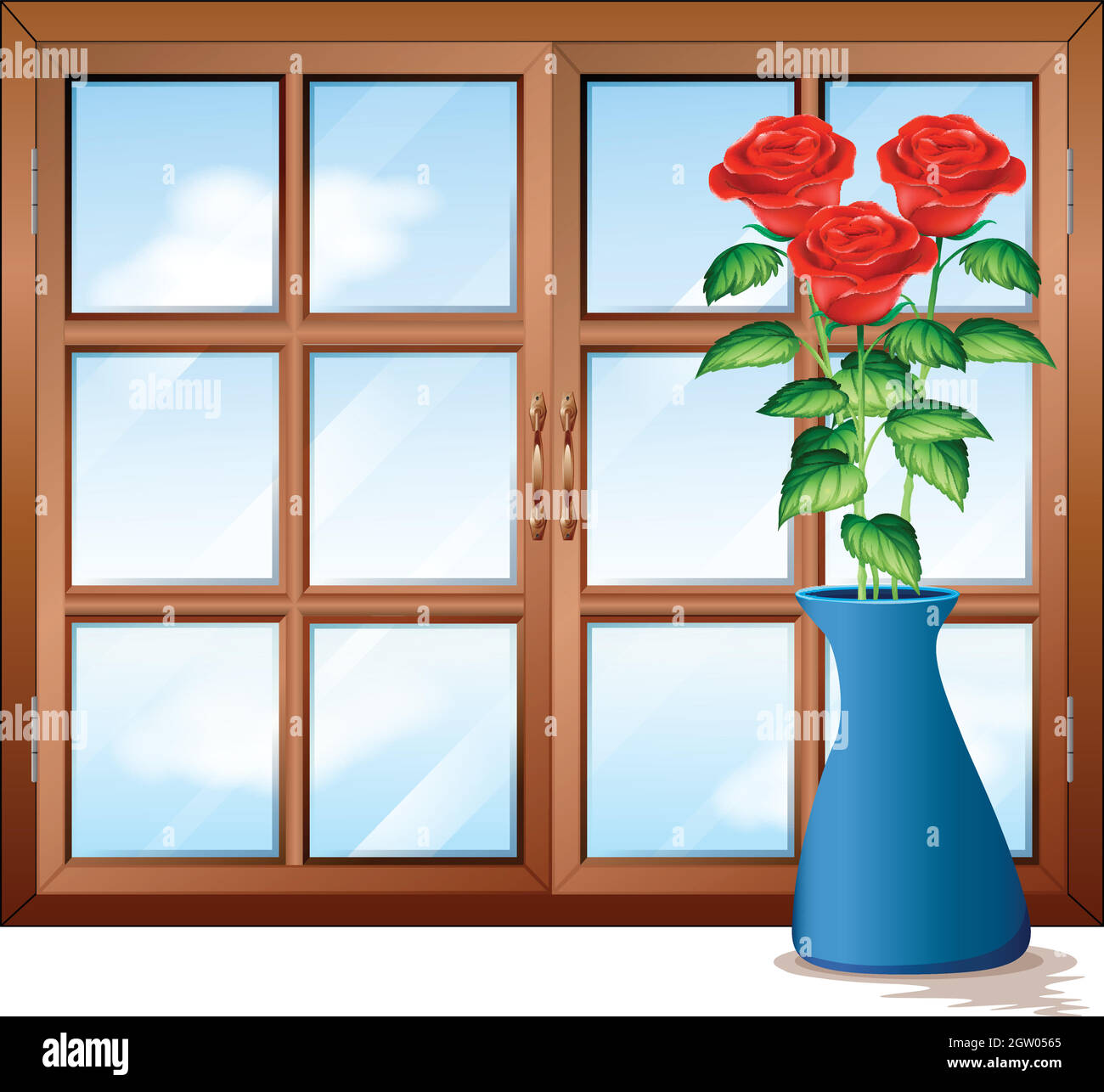 Fenêtre avec roses dans vase Illustration de Vecteur