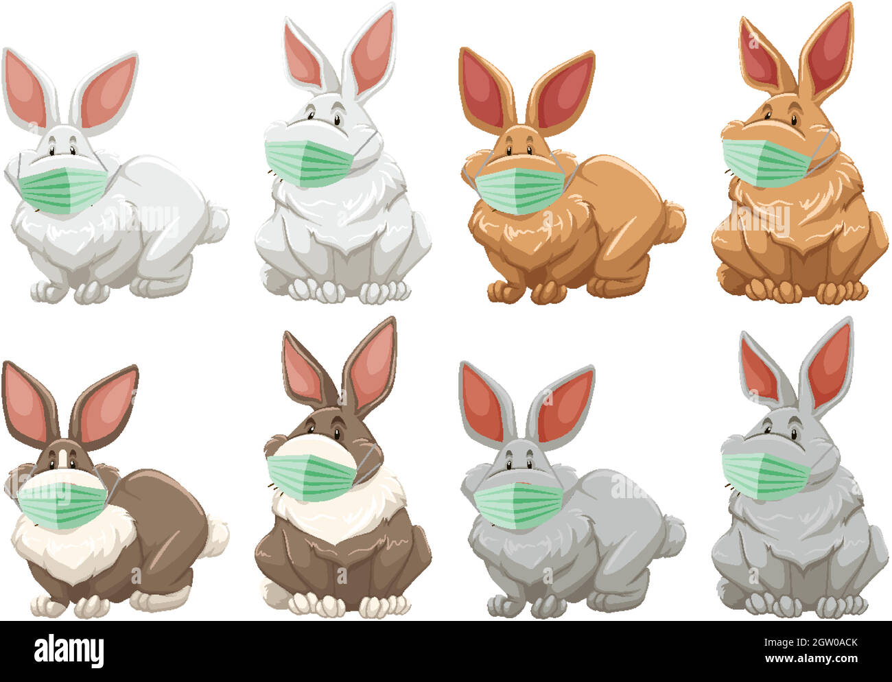 masque de port de personnage de dessin animé de lapin Illustration de Vecteur