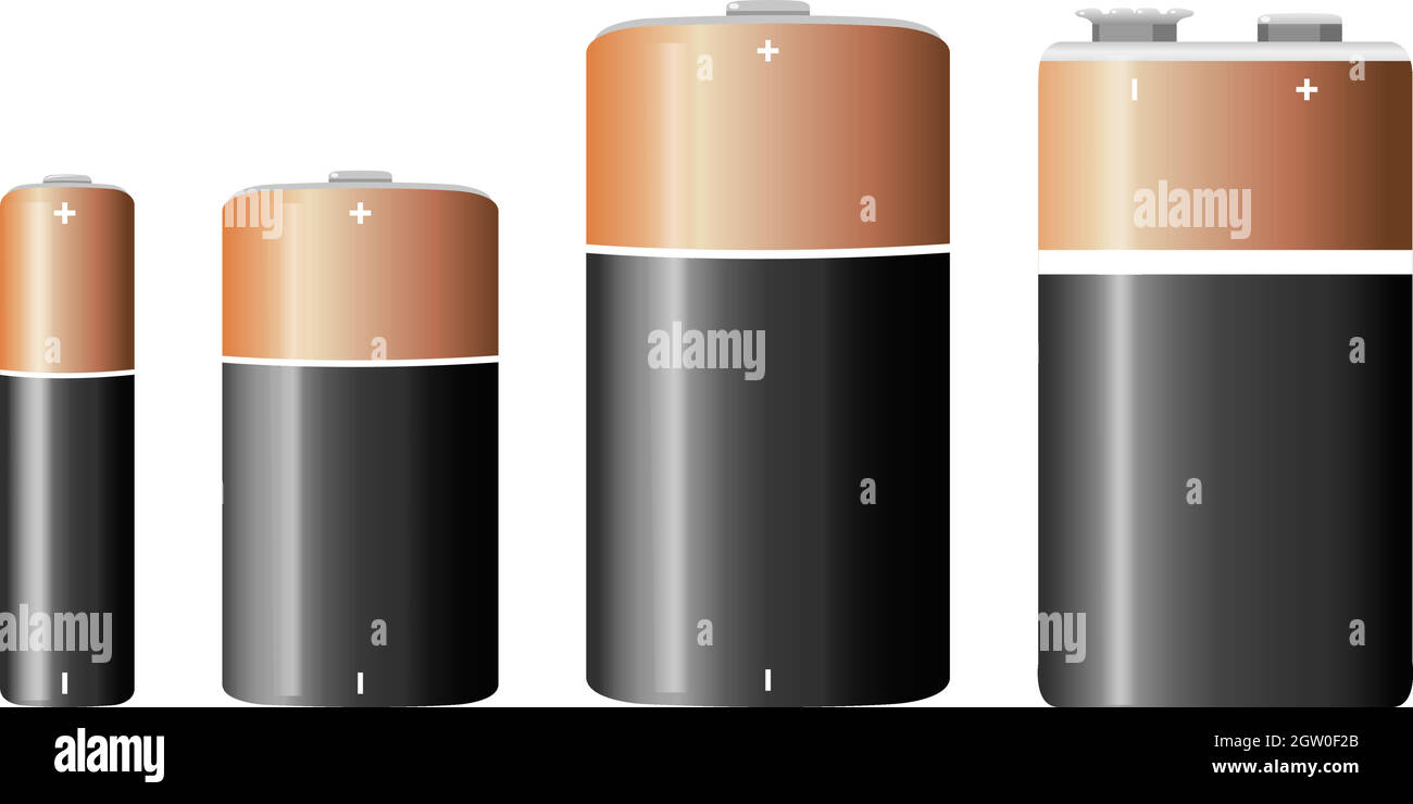 Types de piles alcalines isolées sur fond blanc Illustration de Vecteur