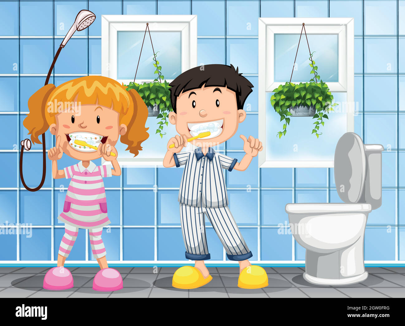 Les enfants se brossent les dents Illustration de Vecteur