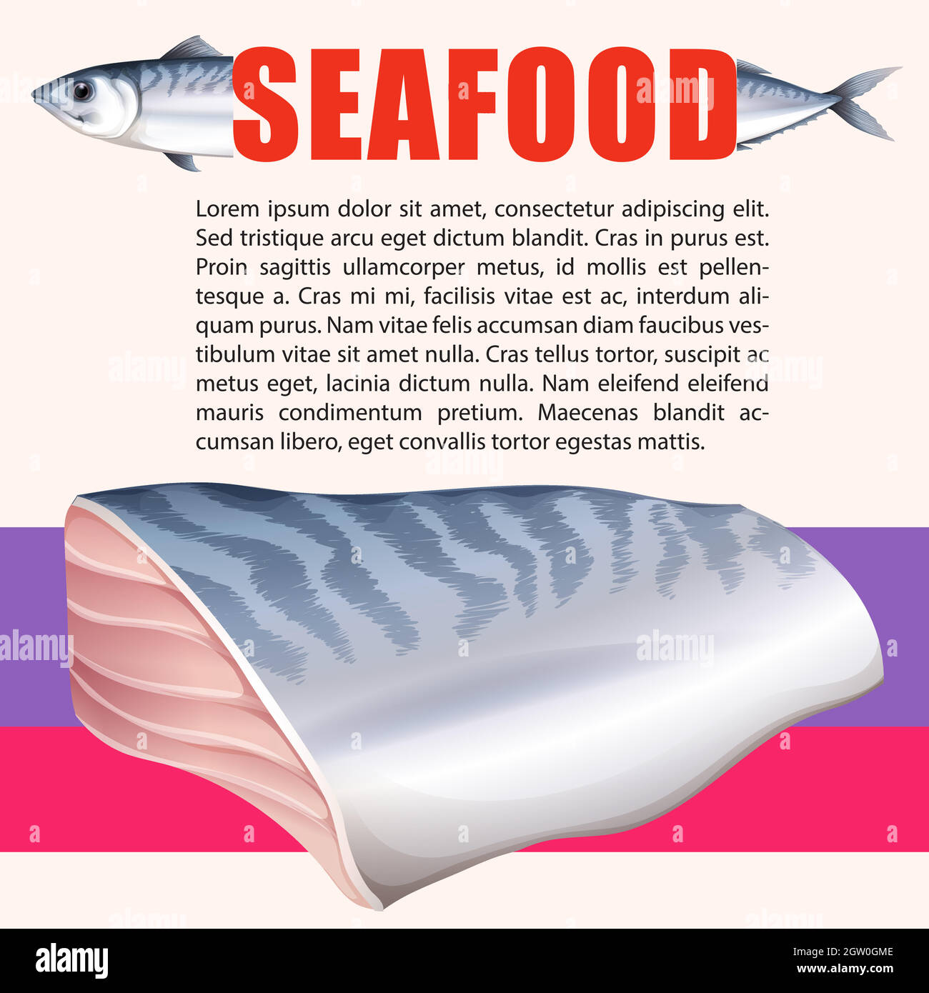 Affiche de fruits de mer avec thon et texte Illustration de Vecteur