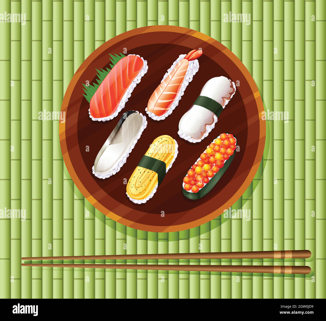 Plateau de rouleaux à sushis et de baguettes Illustration de Vecteur