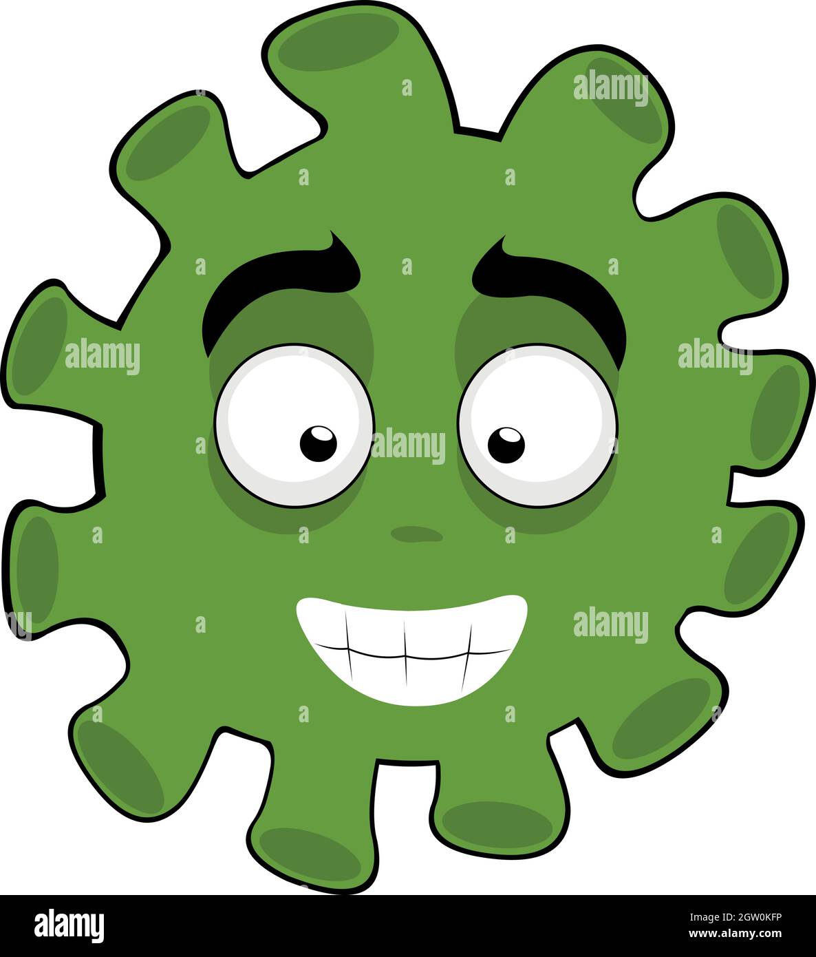 Illustration d'une émoticône vectorielle d'une bactérie, d'un virus ou d'une bande dessinée microbe, avec une expression heureuse et des dents souriantes Illustration de Vecteur