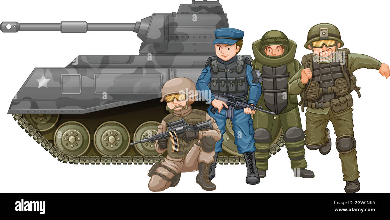 Soldats et char de combat Illustration de Vecteur