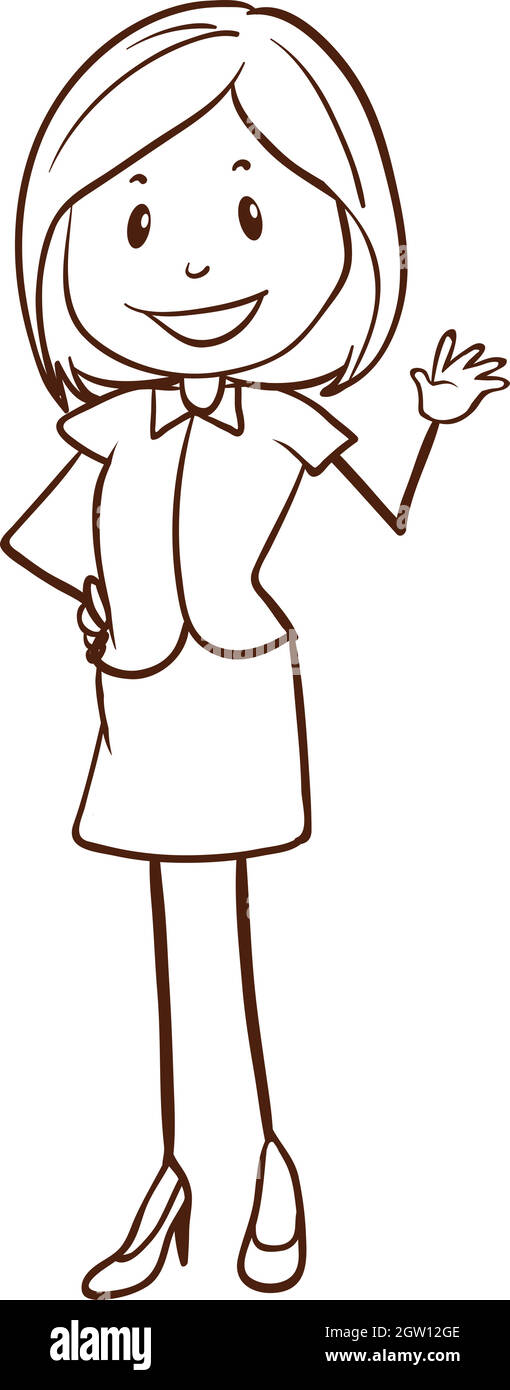 Un croquis simple d'une fille de bureau Illustration de Vecteur