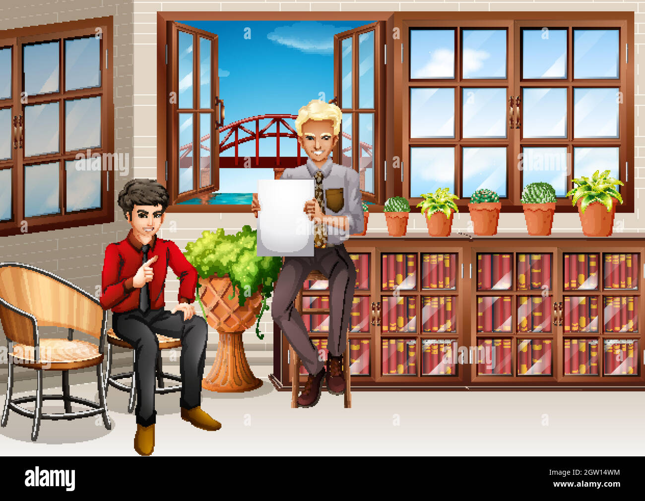 Personnes en voyage d'affaires travaillant dans la chambre Illustration de Vecteur