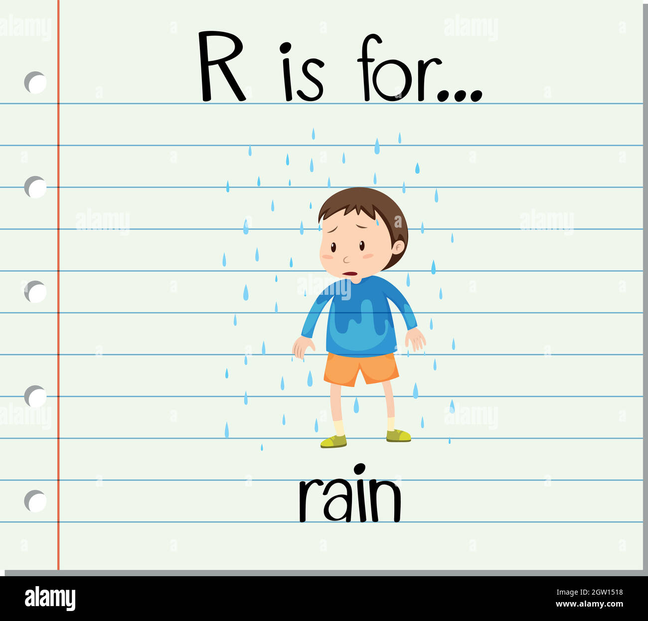 L'alphabet flashcard R est destiné à la pluie Illustration de Vecteur