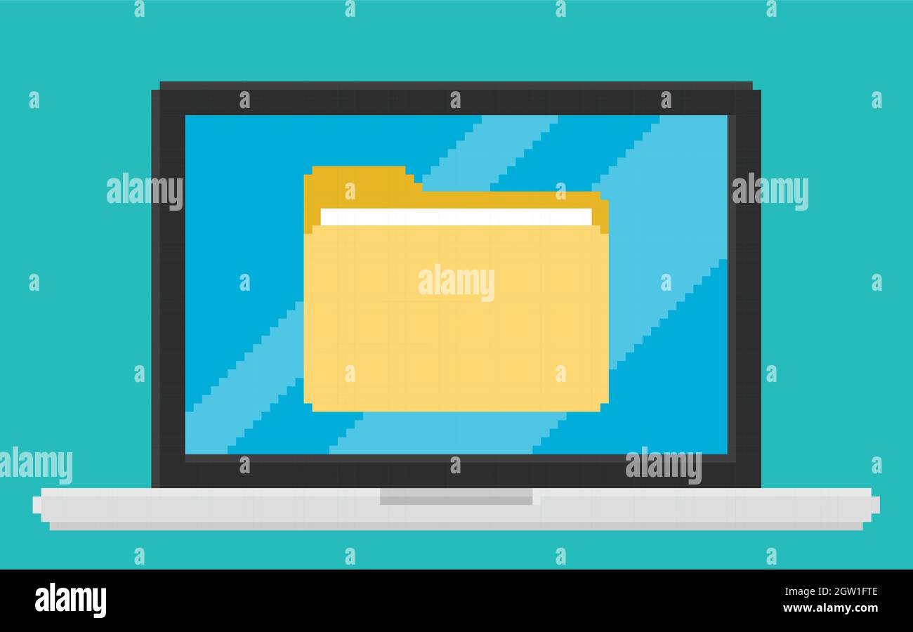 Pixel art, illustration vectorielle du dossier de fichiers sur l'écran de l'ordinateur portable. Illustration de Vecteur