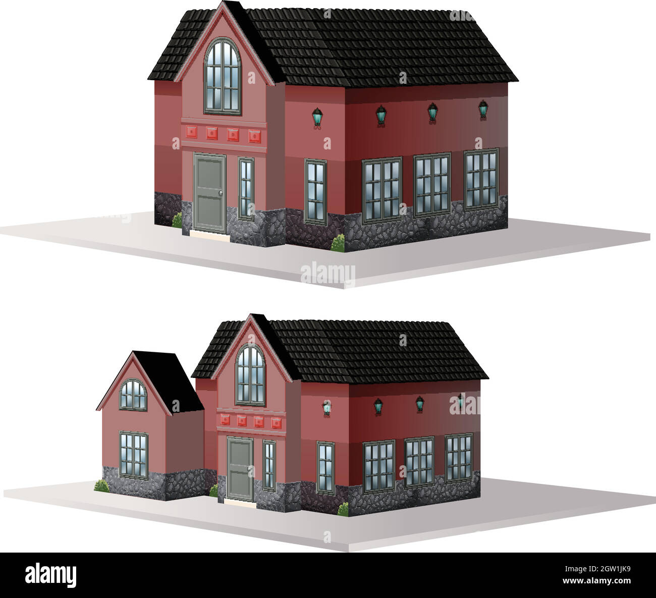 Deux styles de maisons de couleur marron Illustration de Vecteur