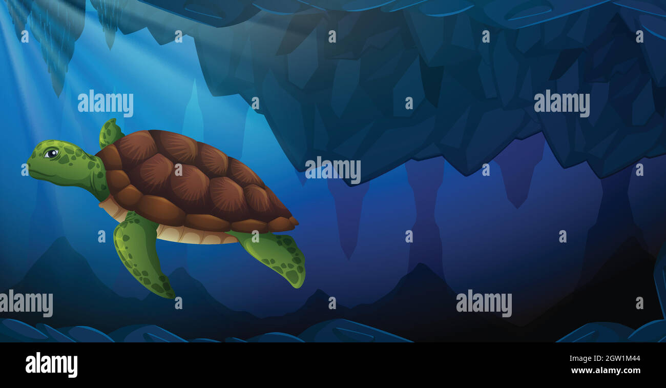 Une tortue de mer verte sous l'eau Illustration de Vecteur