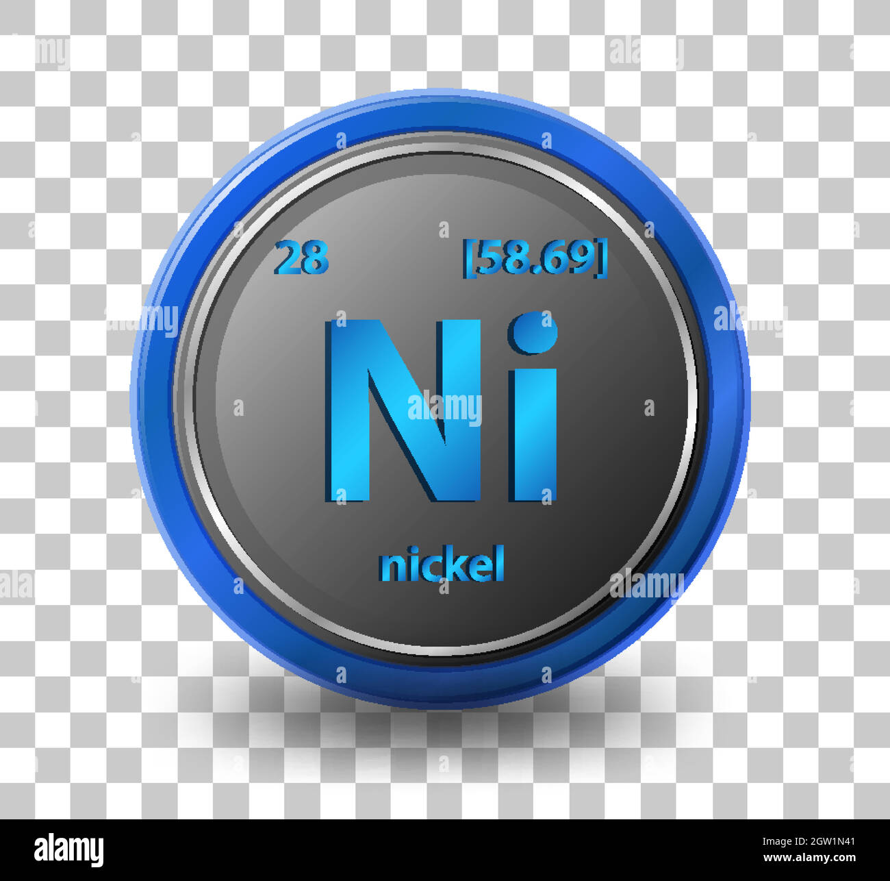 Élément chimique en nickel. Symbole chimique avec numéro atomique et ...