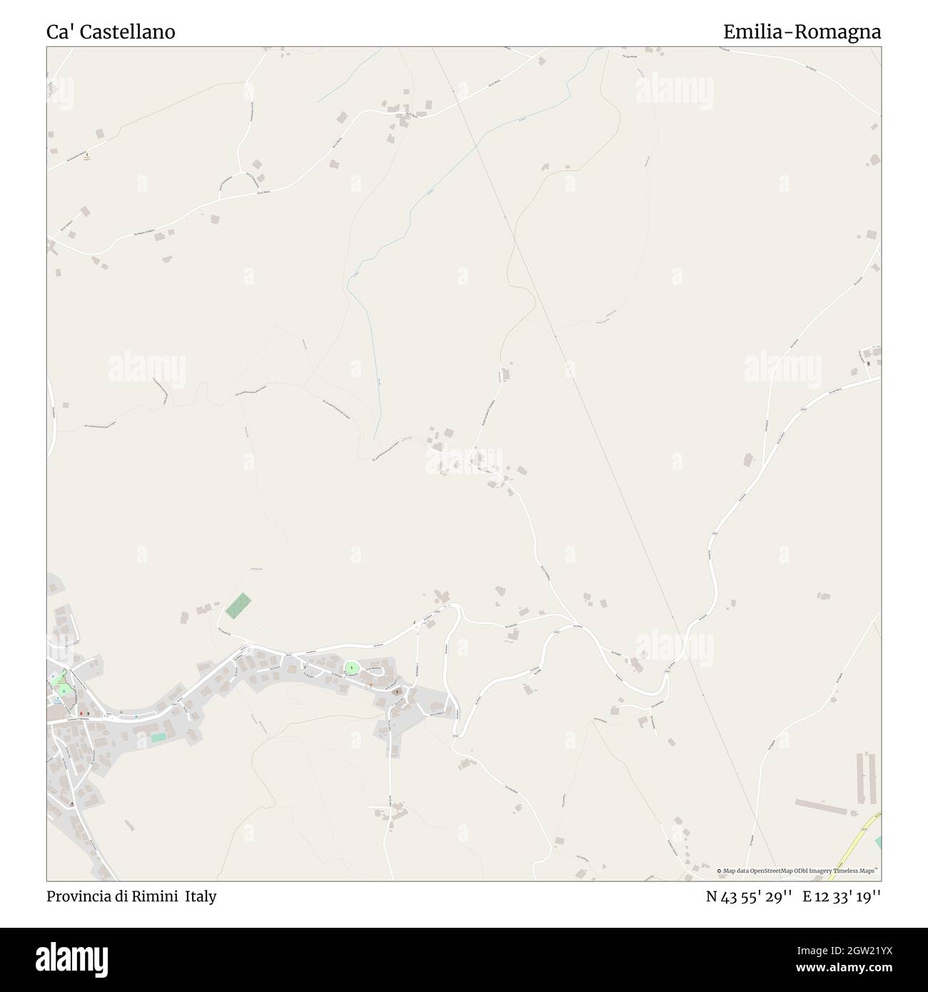 CA' Castellano, Provincia di Rimini, Italie, Emilie-Romagne, N 43 55' 29'', E 12 33' 19'', carte, carte intemporelle publiée en 2021.Les voyageurs, les explorateurs et les aventuriers comme Florence Nightingale, David Livingstone, Ernest Shackleton, Lewis et Clark et Sherlock Holmes se sont appuyés sur des cartes pour planifier leurs voyages dans les coins les plus reculés du monde. Timeless Maps dresse la carte de la plupart des sites du monde, montrant ainsi la réalisation de grands rêves Banque D'Images