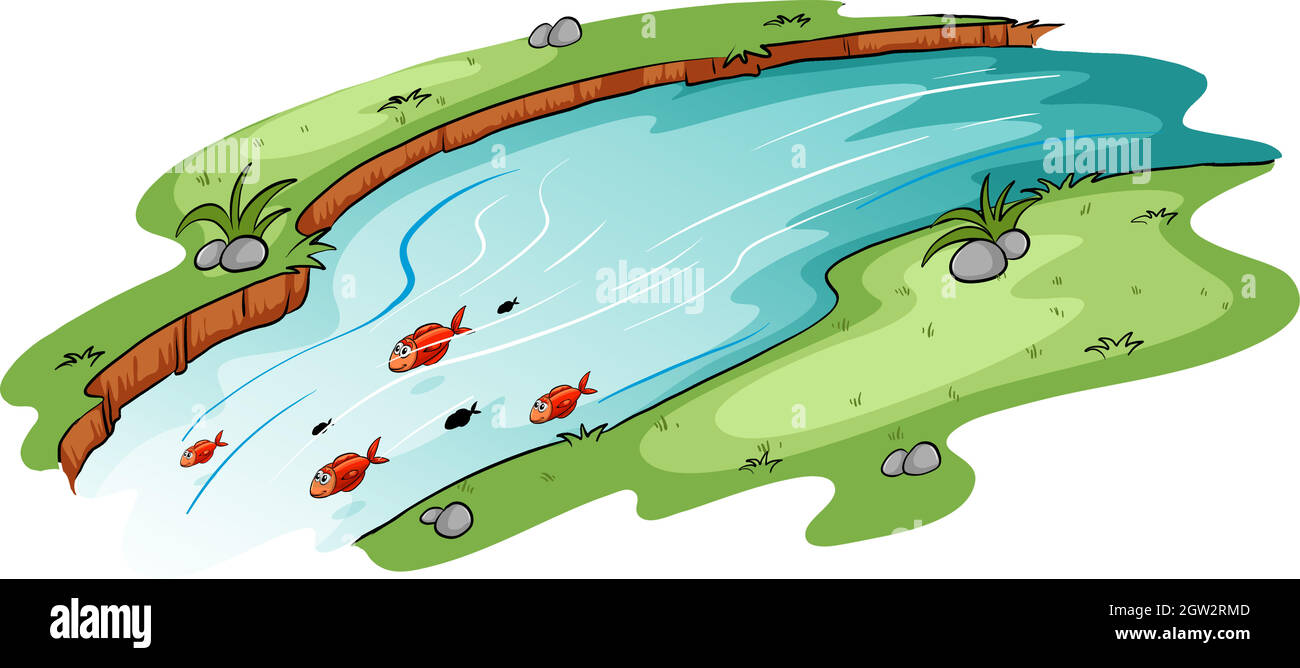 Une rivière avec une école de poisson Illustration de Vecteur