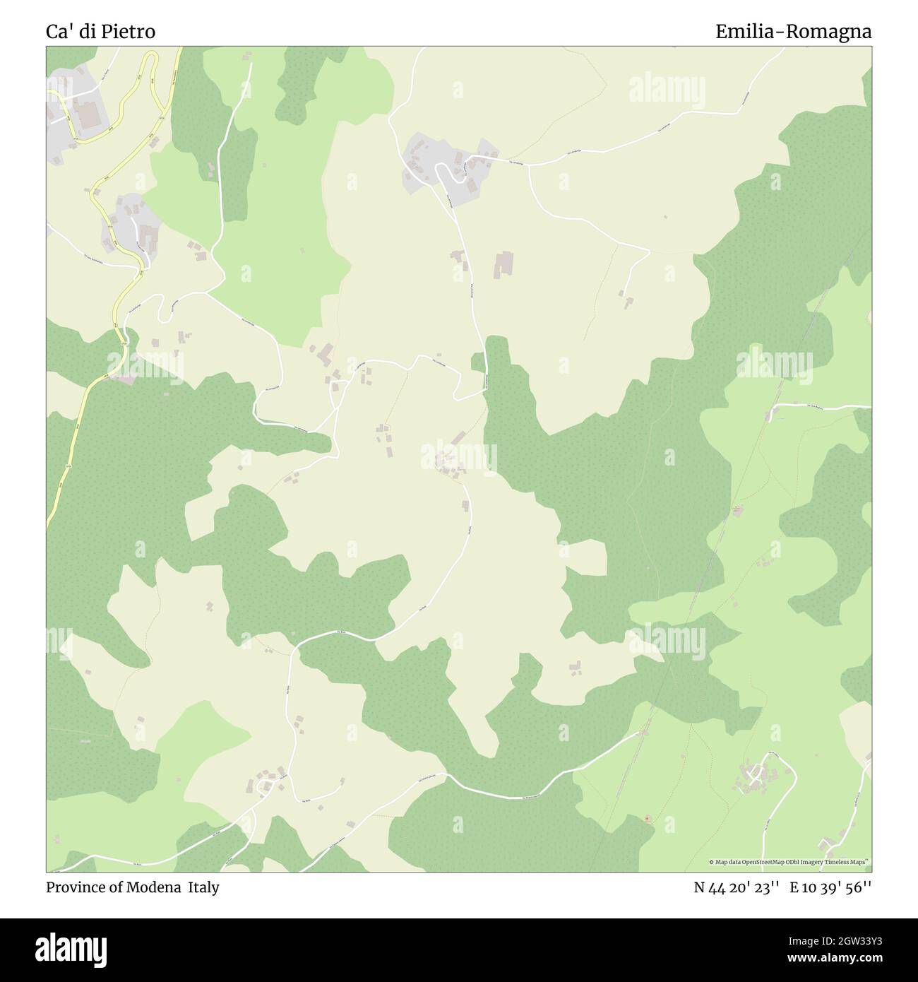 CA' di Pietro, province de Modène, Italie, Émilie-Romagne, N 44 20' 23'', E 10 39' 56'', carte, carte intemporelle publiée en 2021.Les voyageurs, les explorateurs et les aventuriers comme Florence Nightingale, David Livingstone, Ernest Shackleton, Lewis et Clark et Sherlock Holmes se sont appuyés sur des cartes pour planifier leurs voyages dans les coins les plus reculés du monde. Timeless Maps dresse la carte de la plupart des sites du monde, montrant ainsi la réalisation de grands rêves Banque D'Images