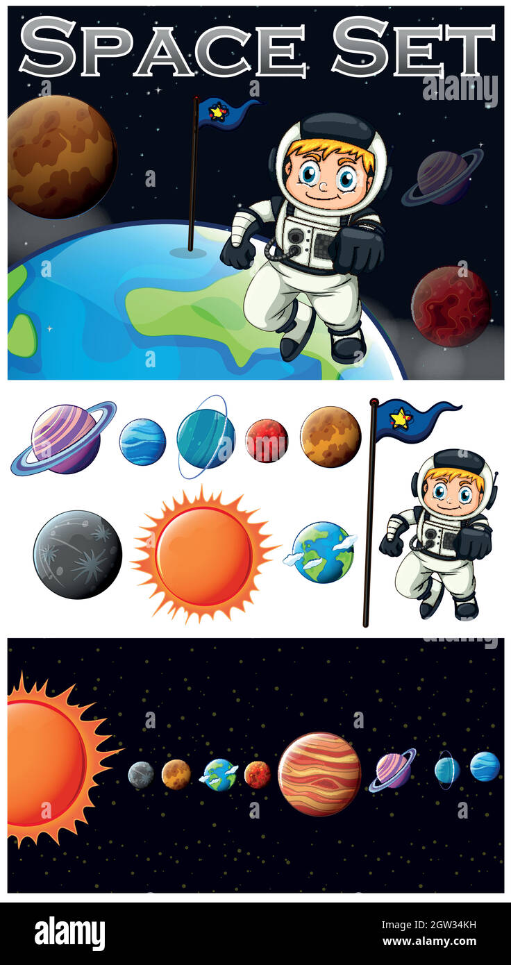 Astrontante et système solaire Illustration de Vecteur