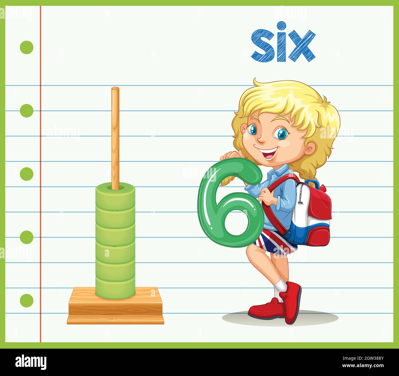 Une fille tenant le numéro six Illustration de Vecteur