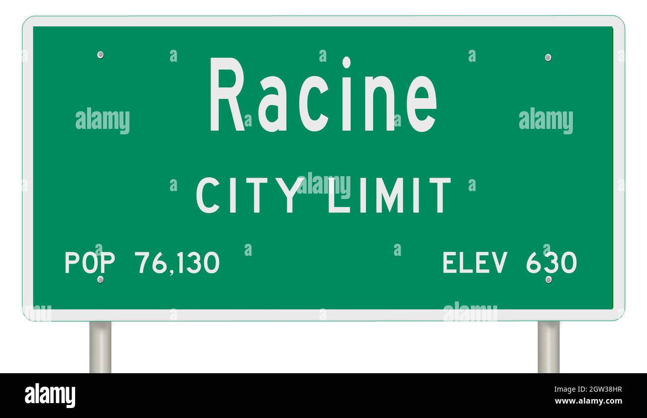 Affichage d'un panneau vert de l'autoroute du Wisconsin avec des informations sur la ville Banque D'Images