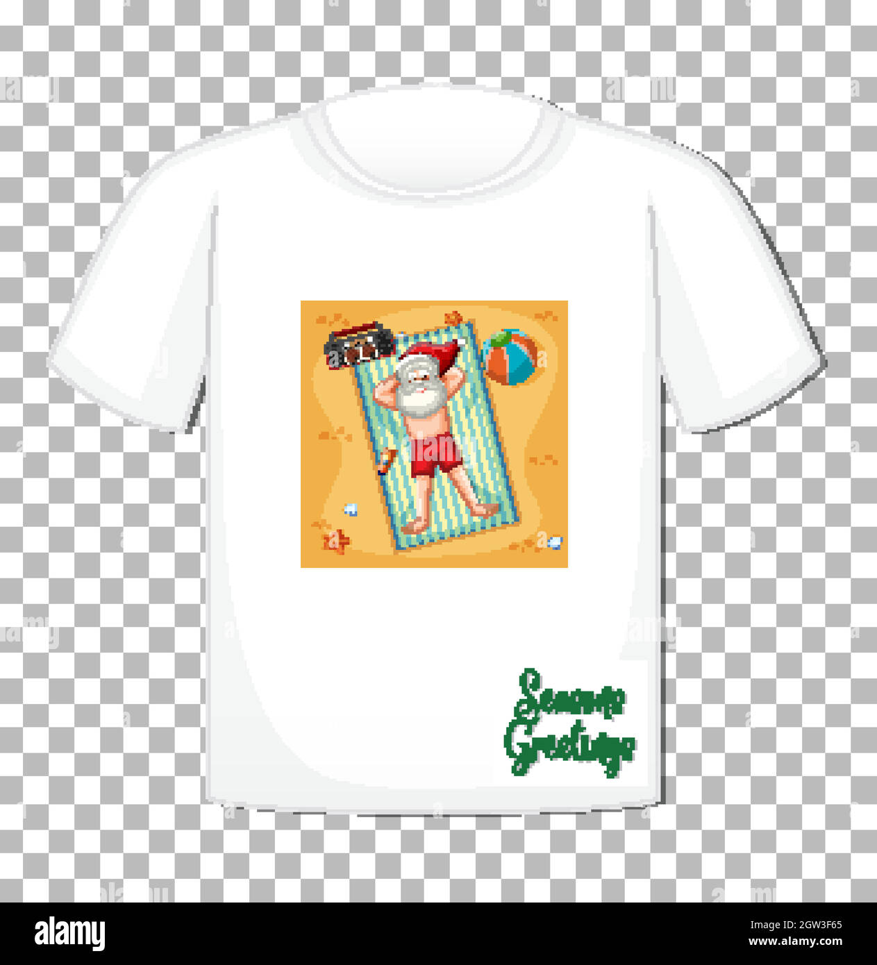 Personnage de dessin animé du Père Noël thème été sur t-shirt sur fond transparent Illustration de Vecteur