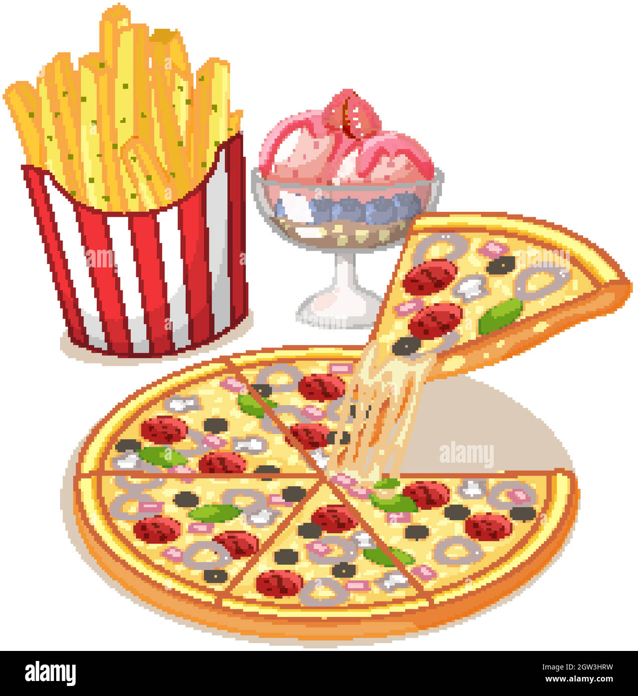 Repas de restauration rapide ou de nourriture indésirable isolé sur fond blanc Illustration de Vecteur