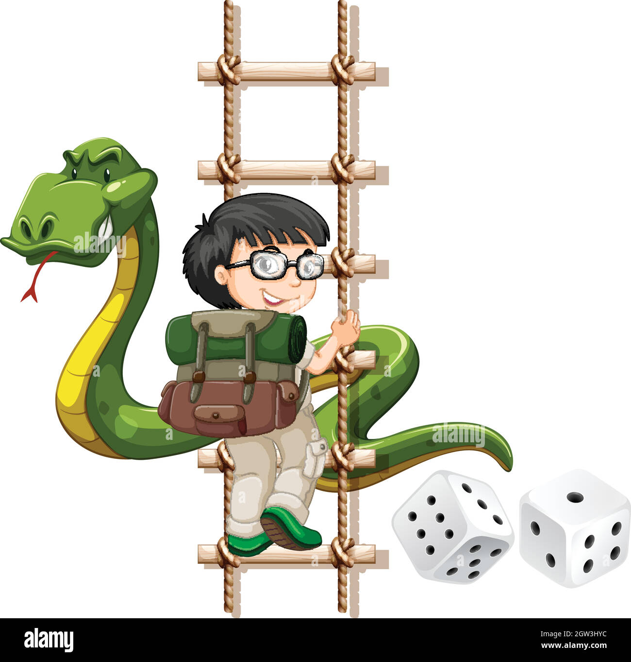 Garçon et serpent montant l'échelle Illustration de Vecteur