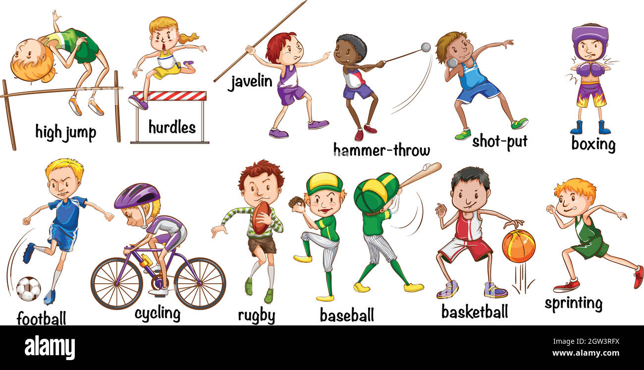 Hommes et femmes faisant différents sports Illustration de Vecteur