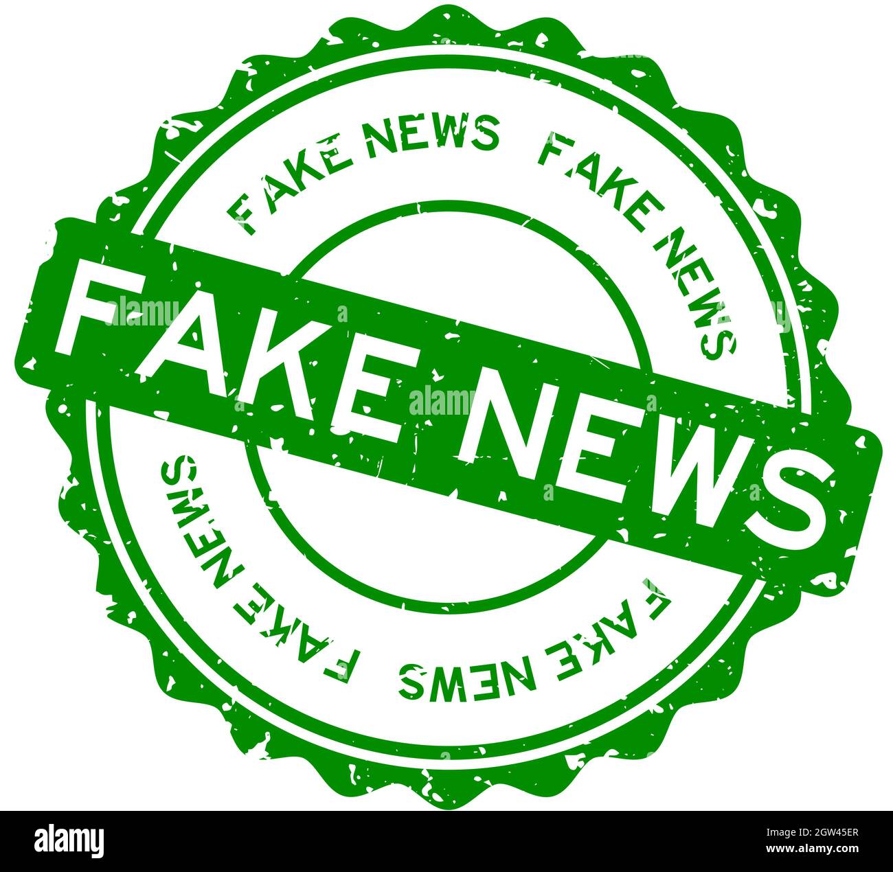 Grunge vert fake news mot rond caoutchouc joint timbre sur fond blanc Illustration de Vecteur