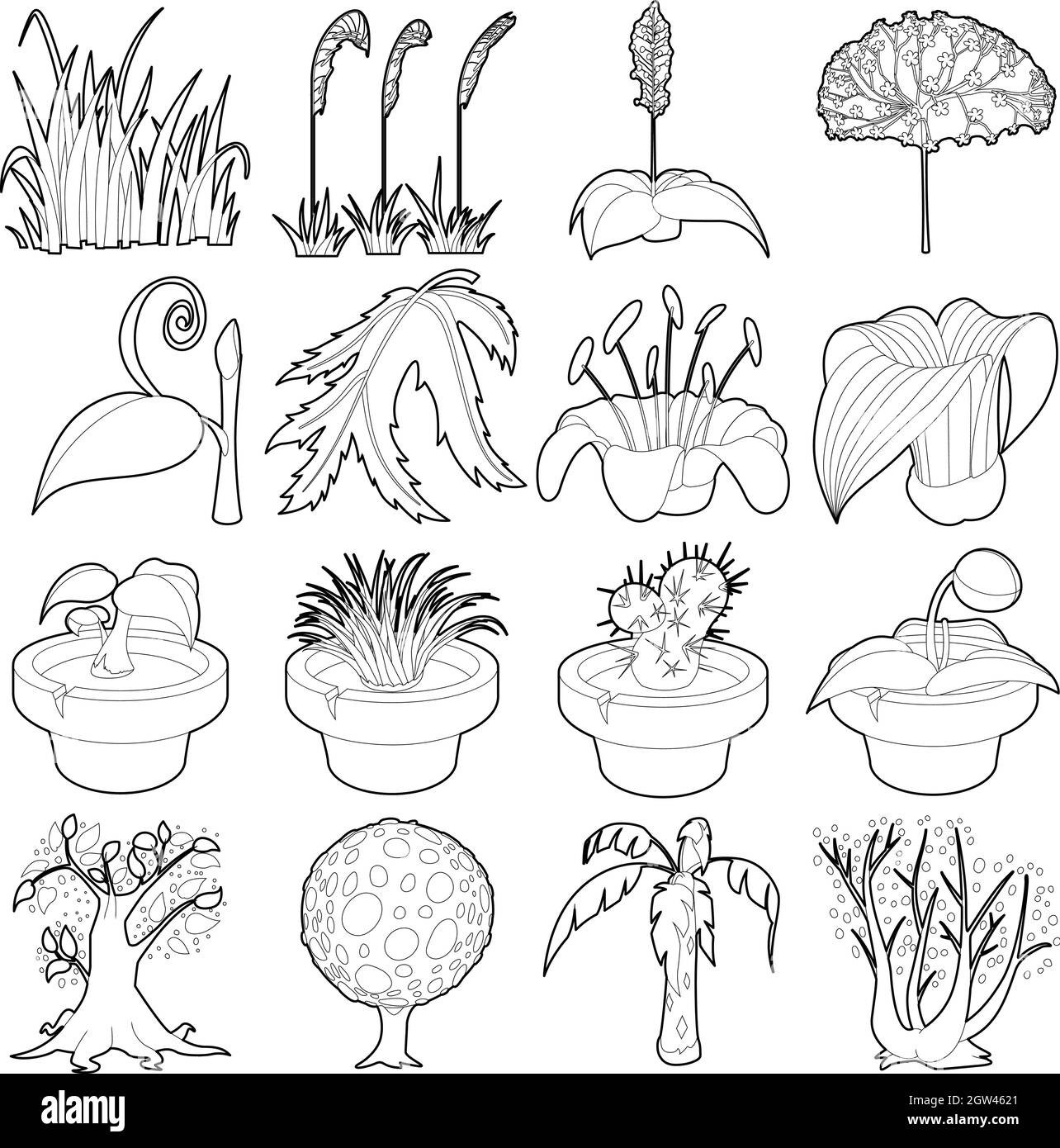 Symboles vert nature icons set style du contour, Illustration de Vecteur