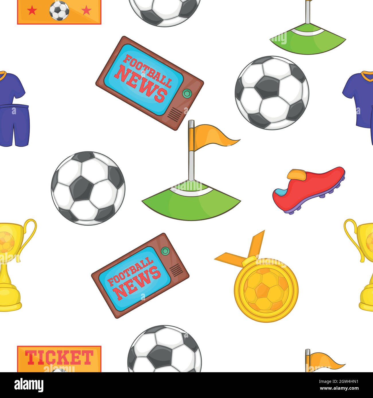 Motif football, style dessin animé Illustration de Vecteur