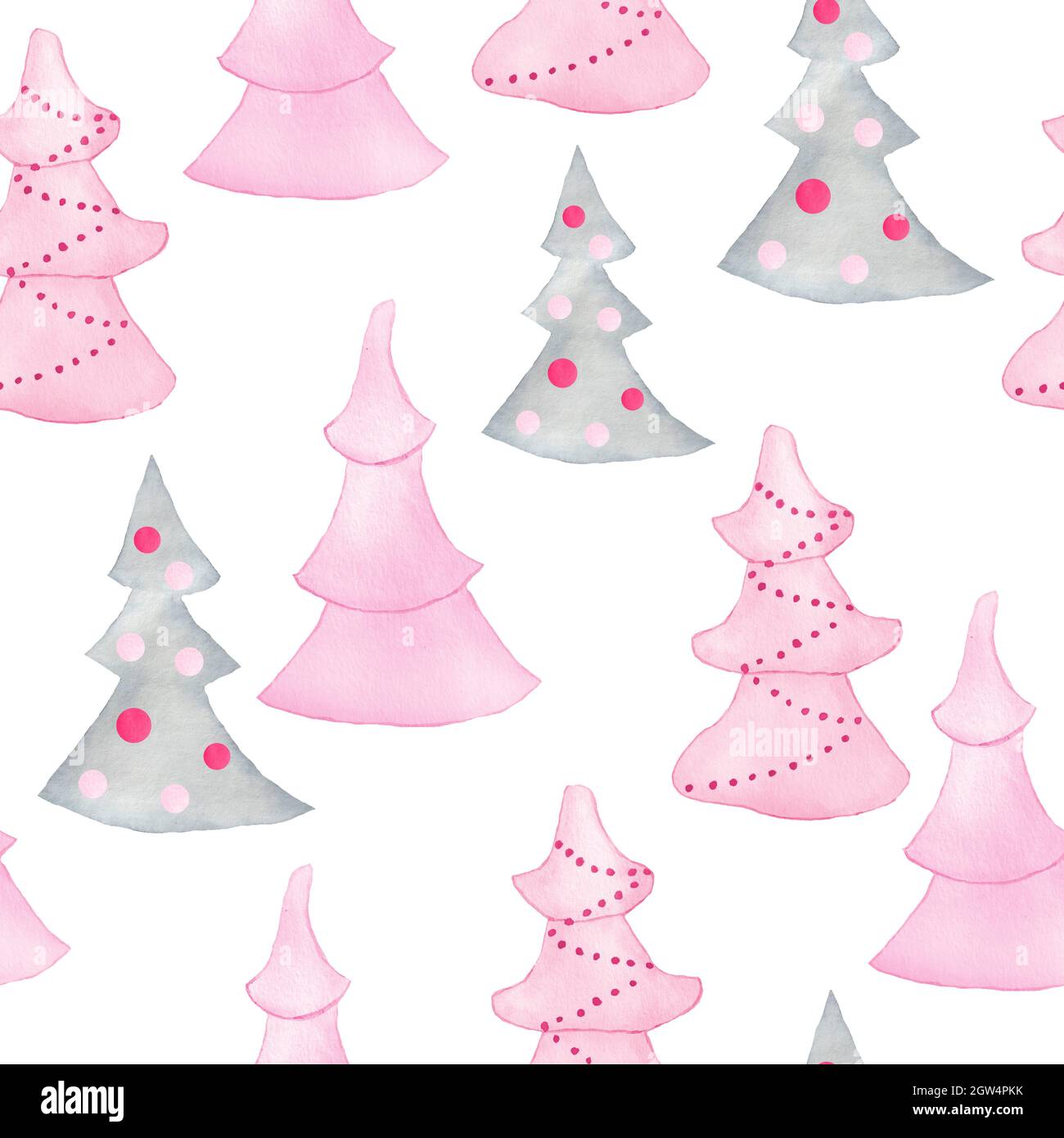 Motif aquarelle sans couture avec arbres de forêt rose gris pastel isolés sur fond blanc. Imprimé Noël hiver nouvel an pour l'emballage de papier textile. Conception nord Banque D'Images