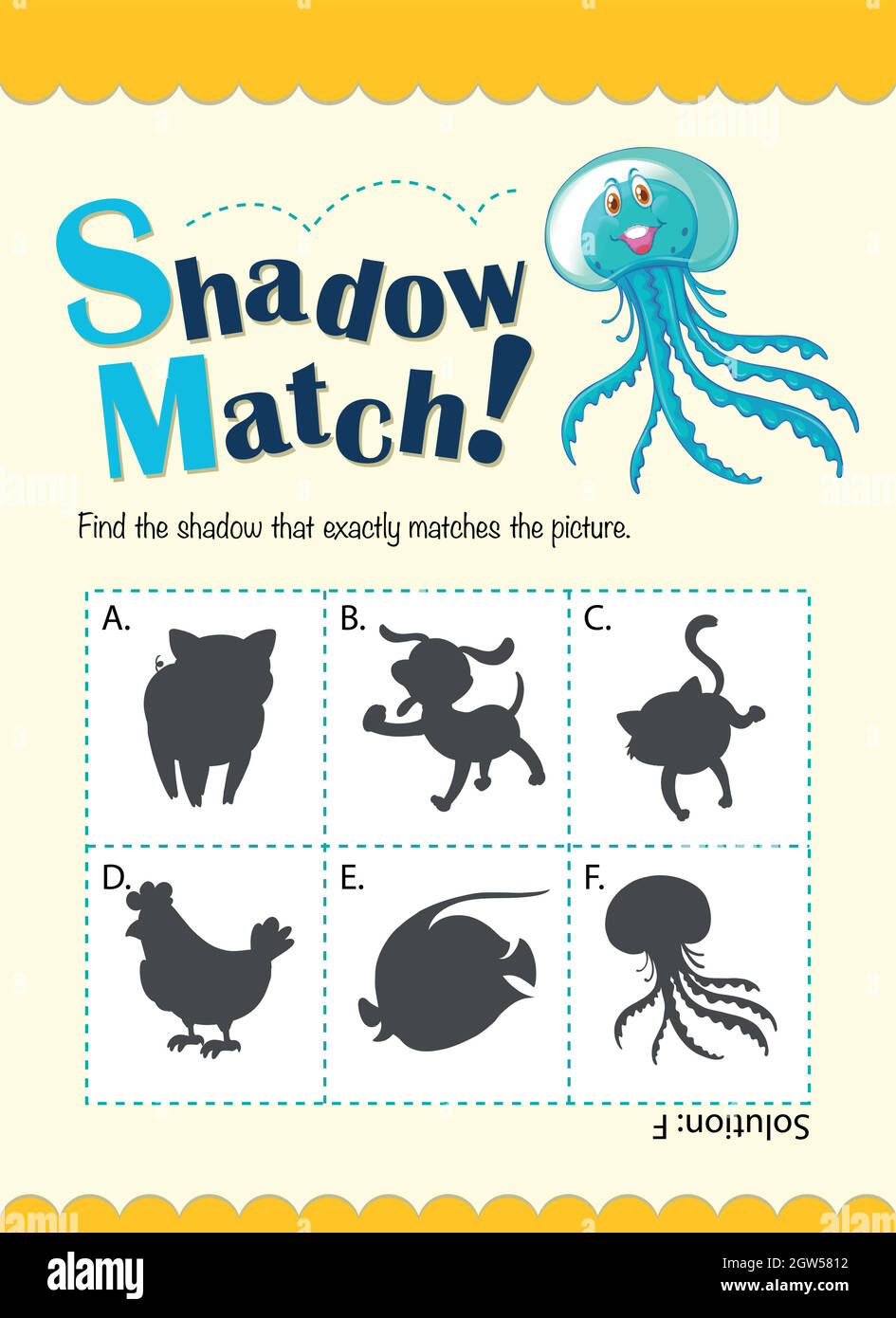 Modèle de jeu avec méduse assorti à l'ombre Illustration de Vecteur