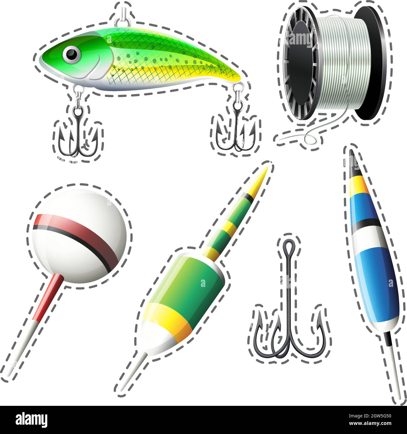 Set de pêche avec crochets et ficelle Illustration de Vecteur