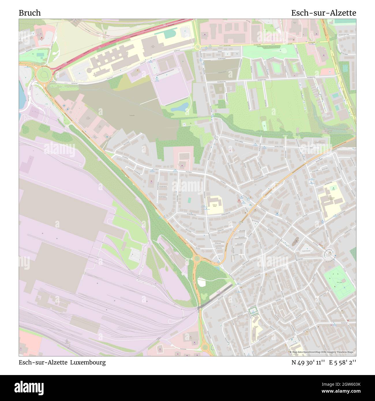 Bruch, Esch-sur-Alzette, Luxembourg, Esch-sur-Alzette, N 49 30' 11'', E 5 58' 2'', carte, carte intemporelle publiée en 2021.Les voyageurs, les explorateurs et les aventuriers comme Florence Nightingale, David Livingstone, Ernest Shackleton, Lewis et Clark et Sherlock Holmes se sont appuyés sur des cartes pour planifier leurs voyages dans les coins les plus reculés du monde. Timeless Maps dresse la carte de la plupart des sites du monde, montrant ainsi la réalisation de grands rêves Banque D'Images