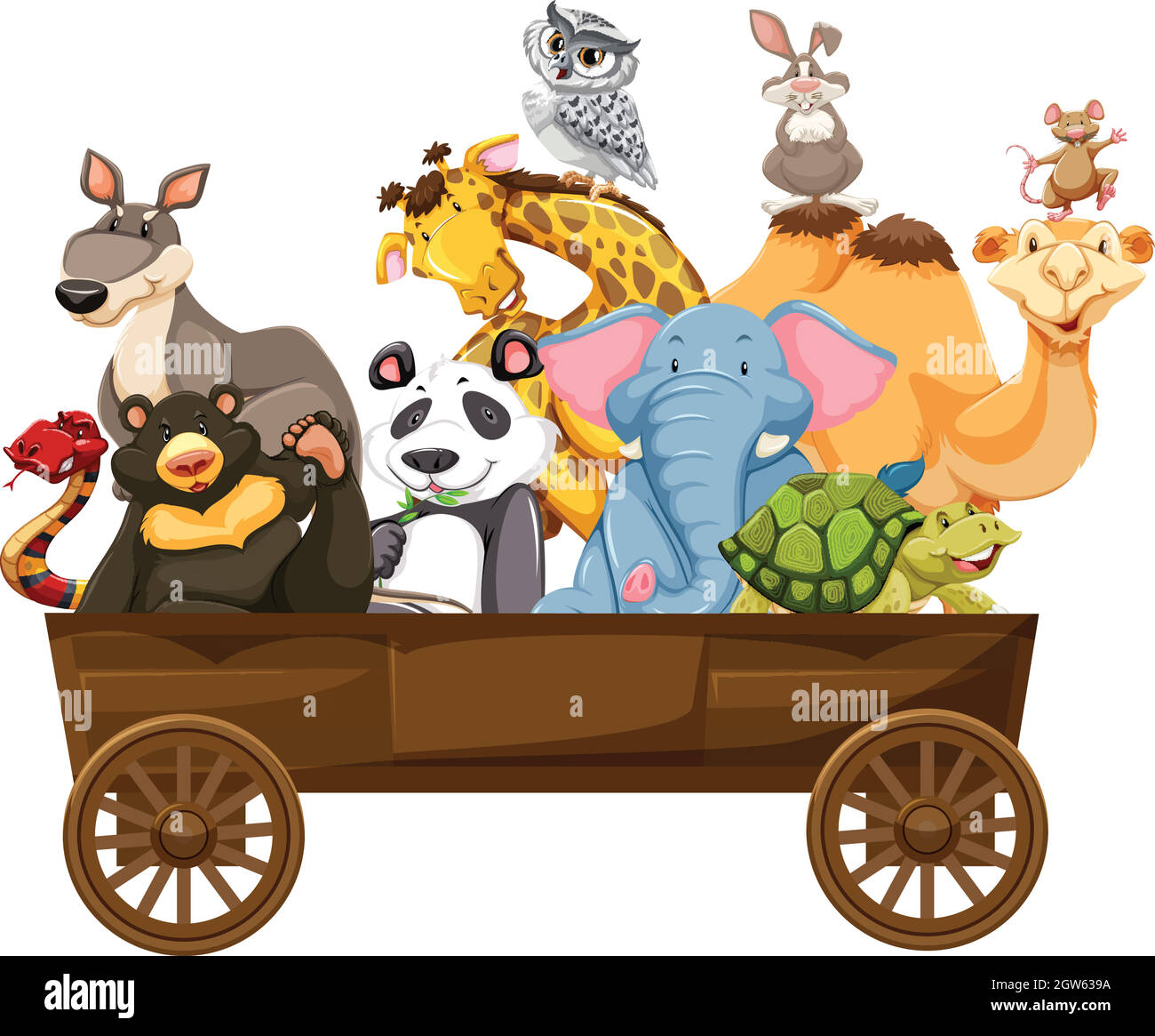 De nombreux types d'animaux en chariot en bois Illustration de Vecteur