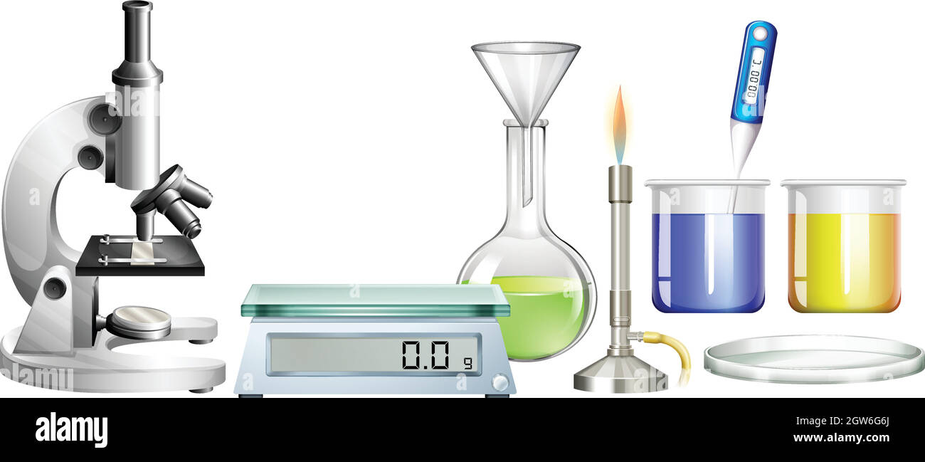 Béchers scientifiques et autres équipements Illustration de Vecteur