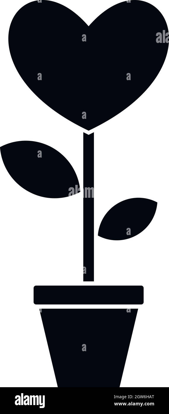 Coeur fleur dans un pot, l'icône de style simple. Illustration de Vecteur