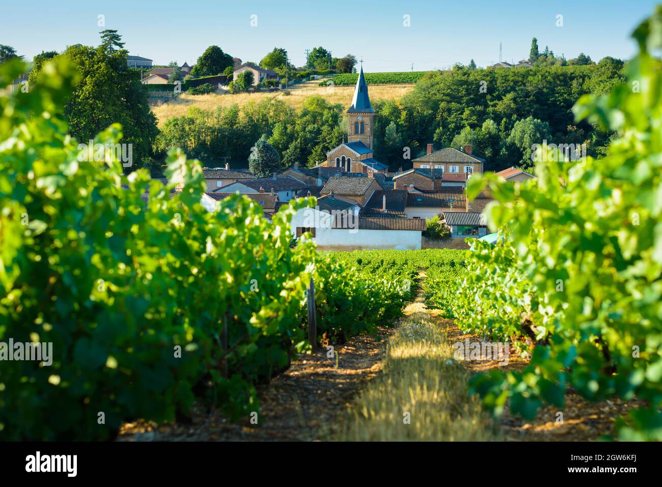 Village et raode de Saint Julien dans le Beaujolais, France Banque D'Images