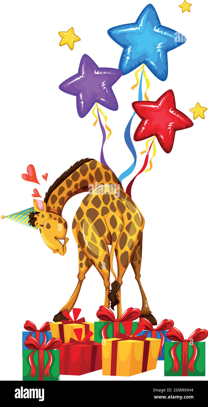 Girafe de fête avec ballons et cadeaux Image Vectorielle Stock - Alamy