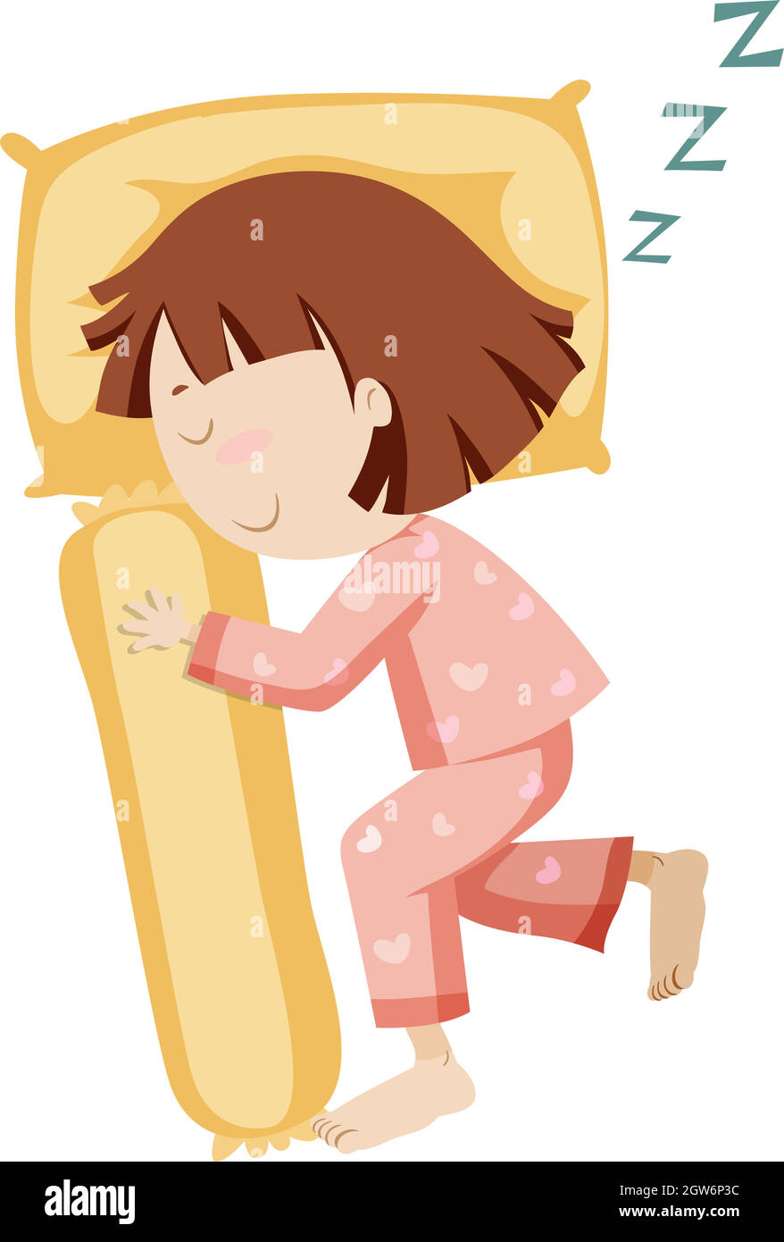Fille en pyjama dormant seul Illustration de Vecteur