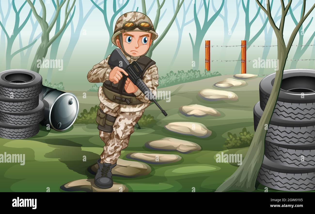 Un soldat dans la jungle Illustration de Vecteur