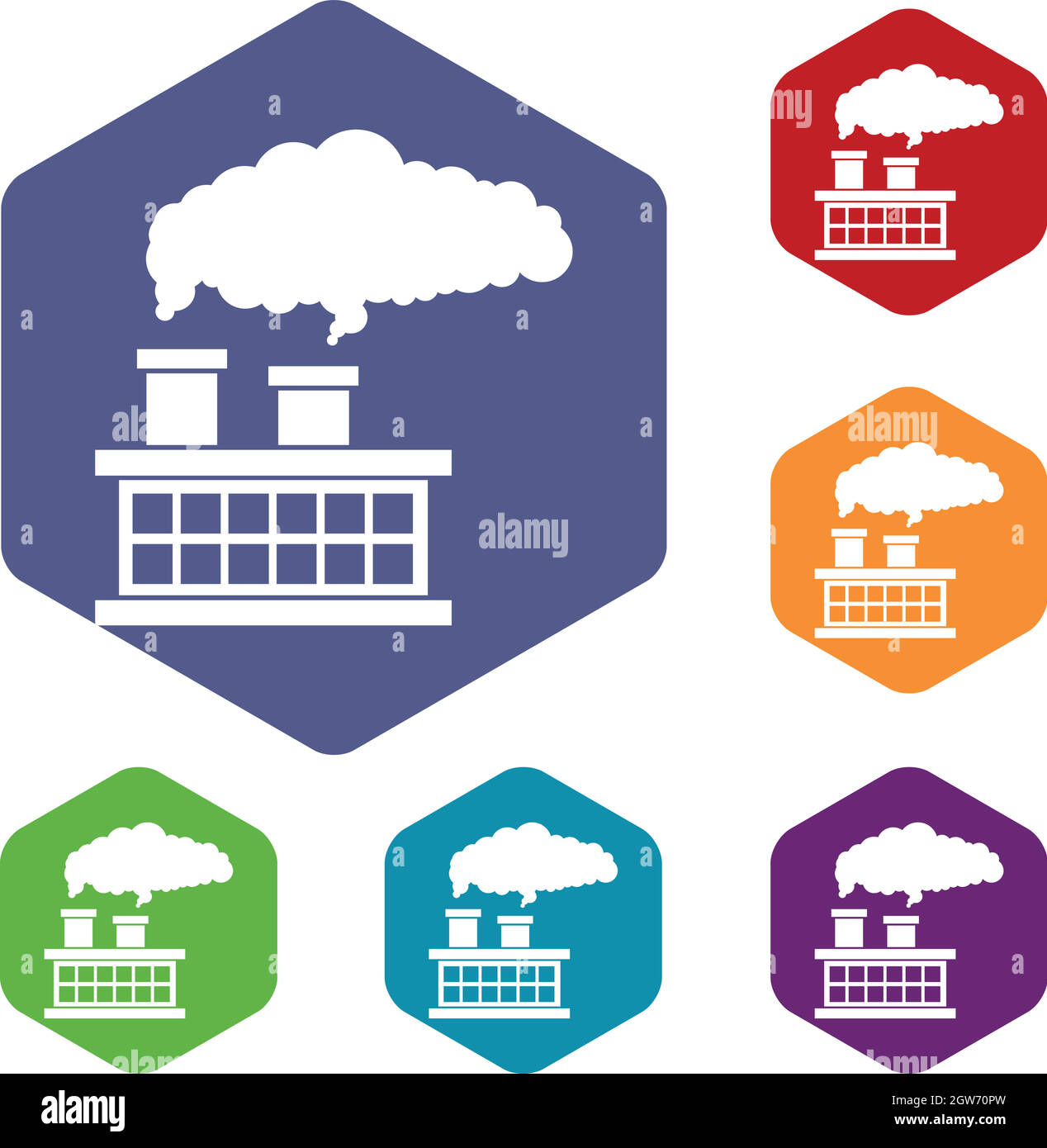 Tuyau de l'usine avec de la fumée icons set Illustration de Vecteur