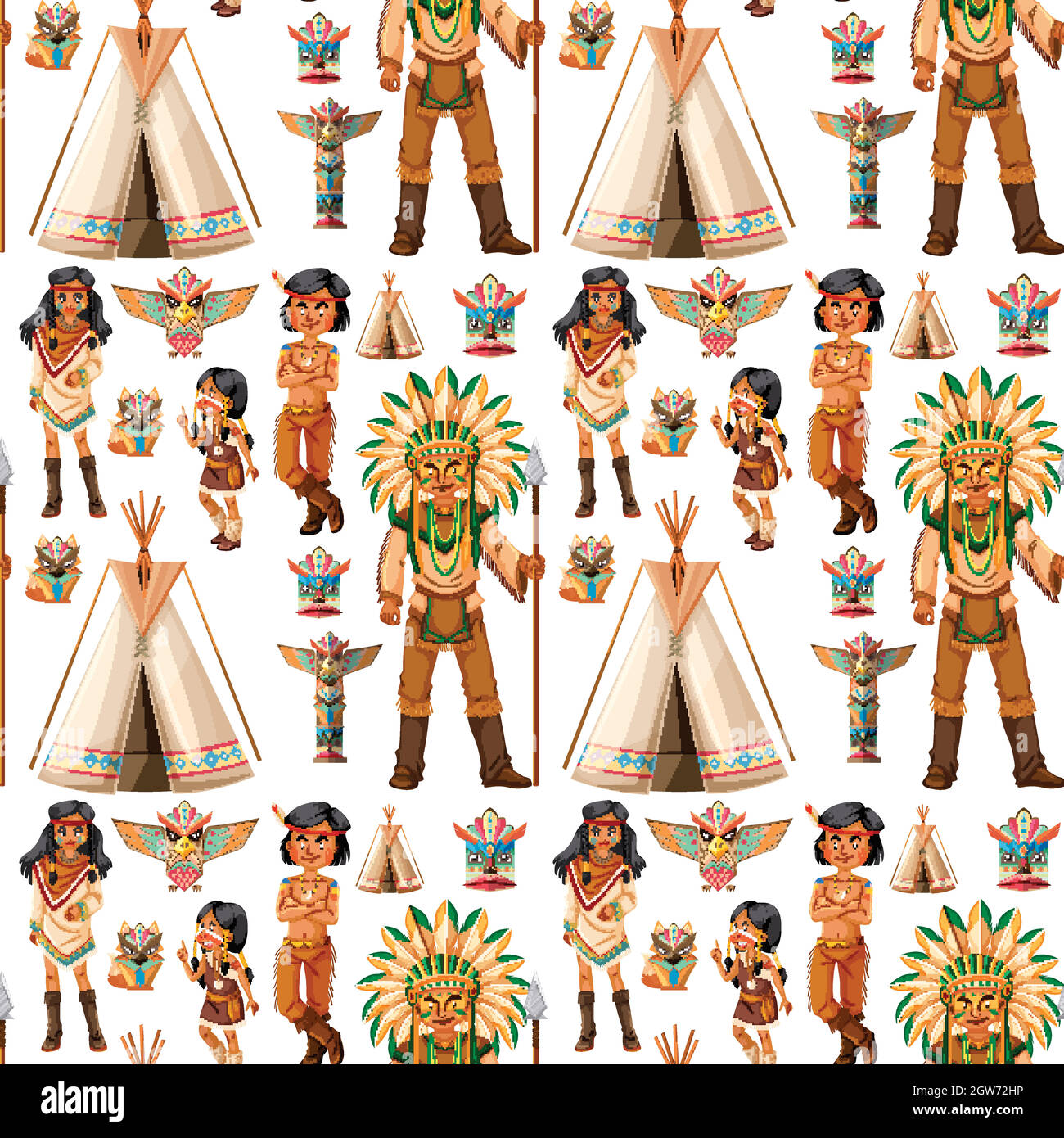 Arrière-plan transparent avec les Indiens d'Amérique Illustration de Vecteur