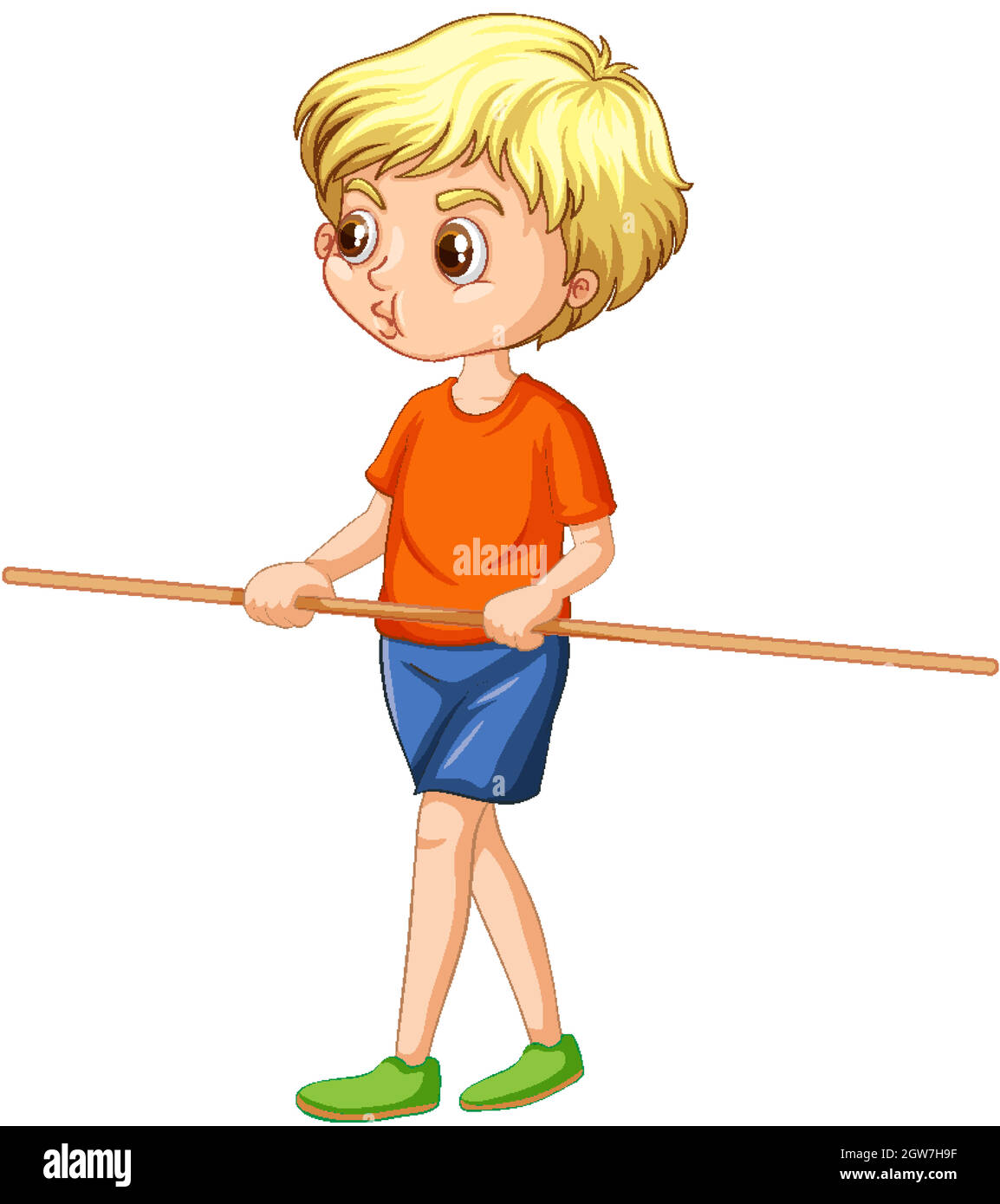 Un personnage de dessin animé de garçon tenant un support en bois Illustration de Vecteur